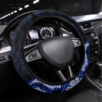 Blue New Zealand Paisley Silver Fern Steering Wheel Cover Aotearoa Maori LT14 Universal Fit Blue - Polynesian Pride