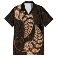 Brown New Zealand Paisley Silver Fern Family Matching Tank Maxi Dress and Hawaiian Shirt Aotearoa Maori LT14 Dad's Shirt - Short Sleeve Brown - Polynesian Pride