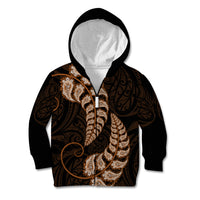Brown New Zealand Paisley Silver Fern Kid Hoodie Aotearoa Maori LT14 Zip Hoodie Brown - Polynesian Pride