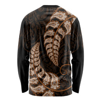 Brown New Zealand Paisley Silver Fern Long Sleeve Shirt Aotearoa Maori LT14 - Polynesian Pride