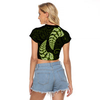 Green New Zealand Paisley Silver Fern Raglan Cropped T Shirt Aotearoa Maori LT14 - Polynesian Pride