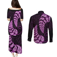 Purple New Zealand Paisley Silver Fern Couples Matching Puletasi Dress and Long Sleeve Button Shirt Aotearoa Maori LT14 - Polynesian Pride