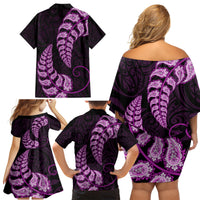 Purple New Zealand Paisley Silver Fern Family Matching Off Shoulder Short Dress and Hawaiian Shirt Aotearoa Maori LT14 - Polynesian Pride
