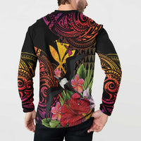 Hawaii Iwa Bird Button Sweatshirt Great Frigatebird Kanaka Tropical Hippie Style - Polynesian Pride