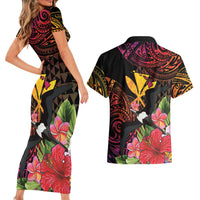 Hawaii Iwa Bird Couples Matching Short Sleeve Bodycon Dress and Hawaiian Shirt Great Frigatebird Kanaka Tropical Hippie Style - Polynesian Pride