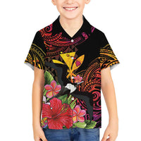 Hawaii Iwa Bird Family Matching Puletasi and Hawaiian Shirt Great Frigatebird Kanaka Tropical Hippie Style LT14 Son's Shirt Black - Polynesian Pride