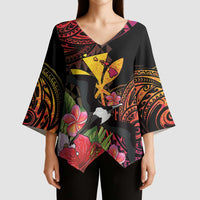 Hawaii Iwa Bird Kimono Sleeve Blouse Great Frigatebird Kanaka Tropical Hippie Style - Polynesian Pride