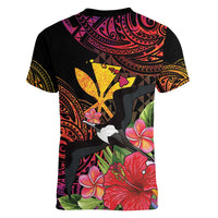 Hawaii Iwa Bird Women V-Neck T-Shirt Great Frigatebird Kanaka Tropical Hippie Style - Polynesian Pride