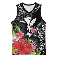Hawaii Iwa Bird Basketball Jersey Great Frigatebird Kanaka Tropical Flowers - Polynesian Pride