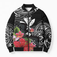 Hawaii Iwa Bird Bomber Puffer Jacket Great Frigatebird Kanaka Tropical Flowers - Polynesian Pride