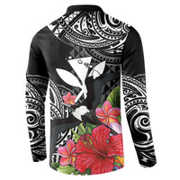 Hawaii Iwa Bird Button Sweatshirt Great Frigatebird Kanaka Tropical Flowers - Polynesian Pride