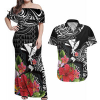 Hawaii Iwa Bird Couples Matching Off Shoulder Maxi Dress and Hawaiian Shirt Great Frigatebird Kanaka Tropical Flowers - Polynesian Pride