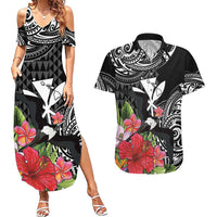 Hawaii Iwa Bird Couples Matching Summer Maxi Dress and Hawaiian Shirt Great Frigatebird Kanaka Tropical Flowers - Polynesian Pride