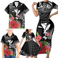Hawaii Iwa Bird Family Matching Short Sleeve Bodycon Dress and Hawaiian Shirt Great Frigatebird Kanaka Tropical Flowers - Polynesian Pride