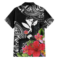 Hawaii Iwa Bird Family Matching Short Sleeve Bodycon Dress and Hawaiian Shirt Great Frigatebird Kanaka Tropical Flowers - Polynesian Pride