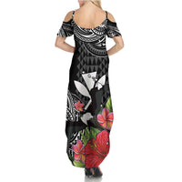 Hawaii Iwa Bird Family Matching Summer Maxi Dress and Hawaiian Shirt Great Frigatebird Kanaka Tropical Flowers - Polynesian Pride