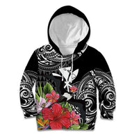 Hawaii Iwa Bird Kid Hoodie Great Frigatebird Kanaka Tropical Flowers - Polynesian Pride