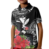 Hawaii Iwa Bird Kid Polo Shirt Great Frigatebird Kanaka Tropical Flowers - Polynesian Pride