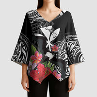 Hawaii Iwa Bird Kimono Sleeve Blouse Great Frigatebird Kanaka Tropical Flowers - Polynesian Pride