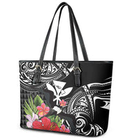 Hawaii Iwa Bird Leather Tote Bag Great Frigatebird Kanaka Tropical Flowers - Polynesian Pride