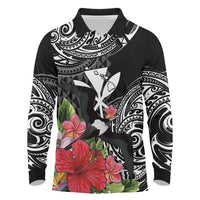 Hawaii Iwa Bird Long Sleeve Polo Shirt Great Frigatebird Kanaka Tropical Flowers - Polynesian Pride