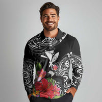 Hawaii Iwa Bird Long Sleeve Polo Shirt Great Frigatebird Kanaka Tropical Flowers - Polynesian Pride