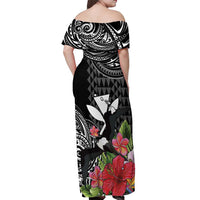 Hawaii Iwa Bird Off Shoulder Maxi Dress Great Frigatebird Kanaka Tropical Flowers - Polynesian Pride