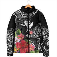 Hawaii Iwa Bird Padded Jacket Great Frigatebird Kanaka Tropical Flowers - Polynesian Pride