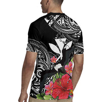 Hawaii Iwa Bird Rugby Jersey Great Frigatebird Kanaka Tropical Flowers LT14 - Polynesian Pride