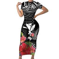 Hawaii Iwa Bird Short Sleeve Bodycon Dress Great Frigatebird Kanaka Tropical Flowers - Polynesian Pride