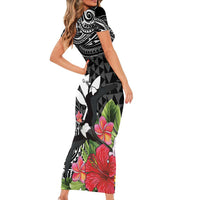 Hawaii Iwa Bird Short Sleeve Bodycon Dress Great Frigatebird Kanaka Tropical Flowers - Polynesian Pride