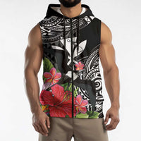 Hawaii Iwa Bird Sleeveless Zip Hoodie Great Frigatebird Kanaka Tropical Flowers - Polynesian Pride