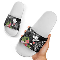 Hawaii Iwa Bird Slide Sandals Great Frigatebird Kanaka Tropical Flowers - Polynesian Pride