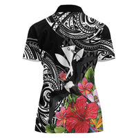 Hawaii Iwa Bird Women Polo Shirt Great Frigatebird Kanaka Tropical Flowers - Polynesian Pride