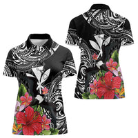 Hawaii Iwa Bird Women Polo Shirt Great Frigatebird Kanaka Tropical Flowers - Polynesian Pride