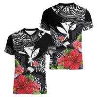 Hawaii Iwa Bird Women V-Neck T-Shirt Great Frigatebird Kanaka Tropical Flowers - Polynesian Pride