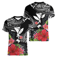 Hawaii Iwa Bird Women V-Neck T-Shirt Great Frigatebird Kanaka Tropical Flowers - Polynesian Pride