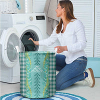 Teal Palaka Hawaii Iwa Bird Laundry Basket Hawaiian Kakau Jade Vine Lei - Polynesian Pride