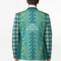 Teal Palaka Hawaii Iwa Bird Blazer Hawaiian Kakau Jade Vine Lei - Polynesian Pride