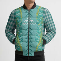 Teal Palaka Hawaii Iwa Bird Bomber Puffer Jacket Hawaiian Kakau Jade Vine Lei - Polynesian Pride
