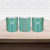 Teal Palaka Hawaii Iwa Bird Ceramic Mug Hawaiian Kakau Jade Vine Lei - Polynesian Pride