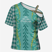 Teal Palaka Hawaii Iwa Bird Cross Shoulder Shirt Hawaiian Kakau Jade Vine Lei - Polynesian Pride