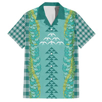 Teal Palaka Hawaii Iwa Bird Family Matching Long Sleeve Bodycon Dress and Hawaiian Shirt Hawaiian Kakau Jade Vine Lei - Polynesian Pride