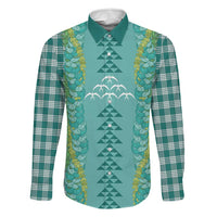 Teal Palaka Hawaii Iwa Bird Family Matching Summer Maxi Dress and Hawaiian Shirt Hawaiian Kakau Jade Vine Lei LT14 Dad's Shirt - Long Sleeve Teal - Polynesian Pride
