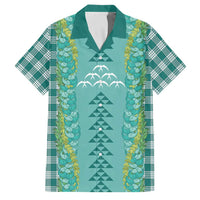 Teal Palaka Hawaii Iwa Bird Family Matching Tank Maxi Dress and Hawaiian Shirt Hawaiian Kakau Jade Vine Lei LT14 Dad's Shirt - Short Sleeve Teal - Polynesian Pride