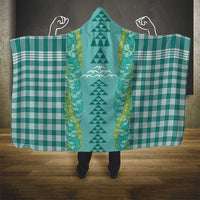 Teal Palaka Hawaii Iwa Bird Hooded Blanket Hawaiian Kakau Jade Vine Lei - Polynesian Pride