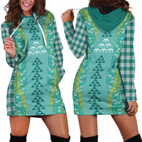 Teal Palaka Hawaii Iwa Bird Hoodie Dress Hawaiian Kakau Jade Vine Lei - Polynesian Pride