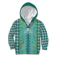 Teal Palaka Hawaii Iwa Bird Kid Hoodie Hawaiian Kakau Jade Vine Lei - Polynesian Pride