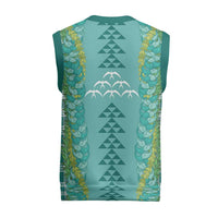 Teal Palaka Hawaii Iwa Bird Christmas Knitted V-Neck Vest Hawaiian Kakau Jade Vine Lei - Polynesian Pride