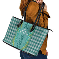 Teal Palaka Hawaii Iwa Bird Leather Tote Bag Hawaiian Kakau Jade Vine Lei - Polynesian Pride